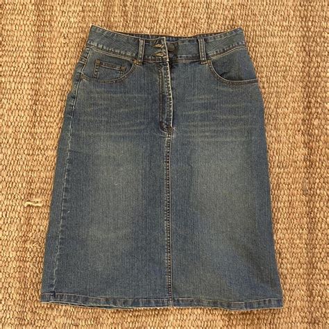 Vintage Denim Midi Skirt Labelled A Size 8 But Depop