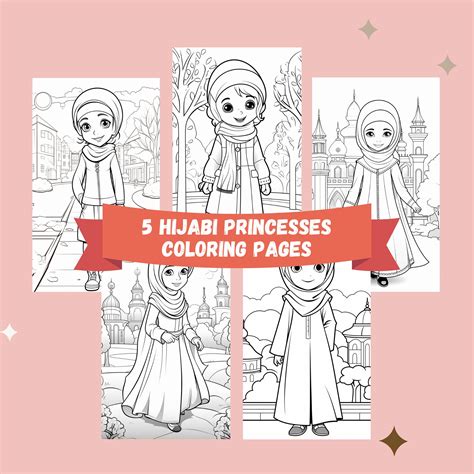 5 Hijabi Princesses Islamic Colouring Pages For Kids Printable Pdf Etsy