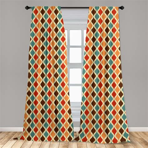 Retro Curtains 2 Panels Set Funk Different Vintage Pattern Composition