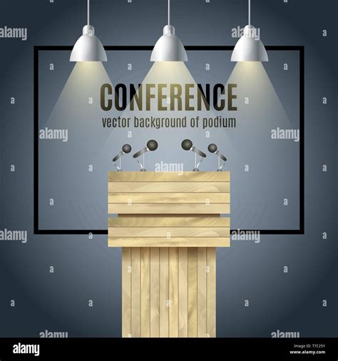 Vector Wooden Podium Tribune Rostrum Stand With Microphones And