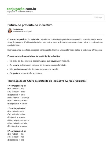 Verbo No Futuro Do Preterito - Futuro Do Pretérito Do Indicativo - Conjugação de Verbos | PDF ...