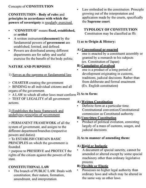 PolGov Trans Finals Summer Class Concepts Of CONSTITUTION