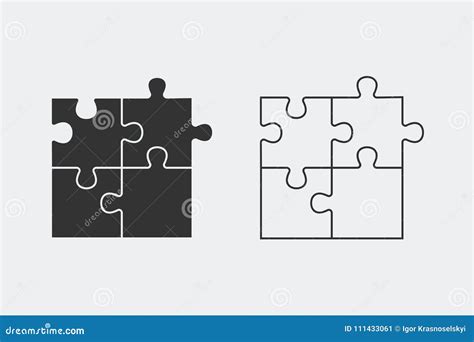 Rompecabezas Icono Del Vector El Sistema Del Rompecabezas Negro Del Pedazo Cuatro Y La Línea