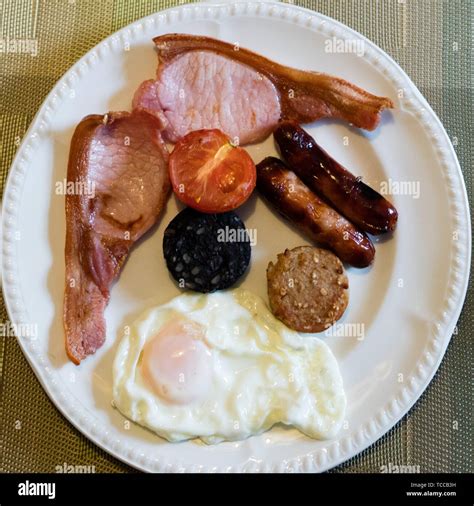 Traditional Irish Breakfast With Bacon Pudding Sausage Toast Egg