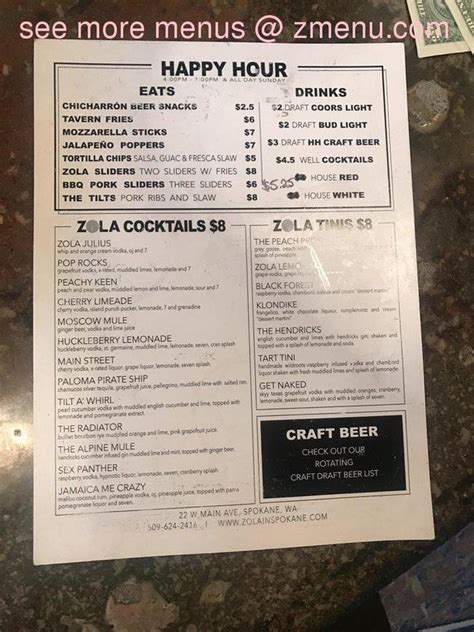 Online Menu Of Zola Restaurant Spokane Washington 99201 Zmenu