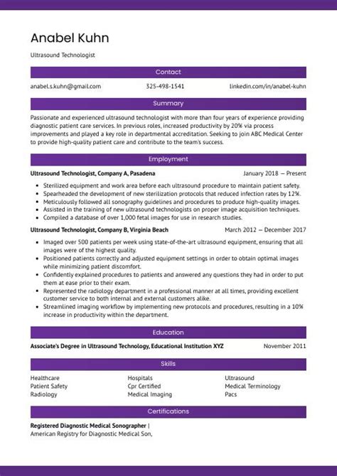 Ultrasound Technologist Resume (CV) Example and Writing Guide