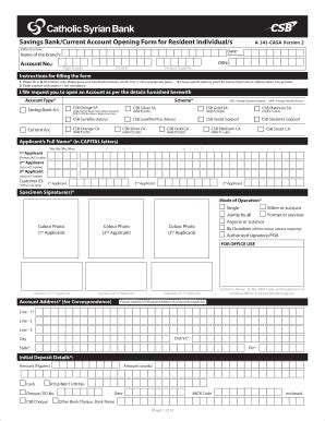 Savings Bank Current Account Opening Form For Resident Csb Co