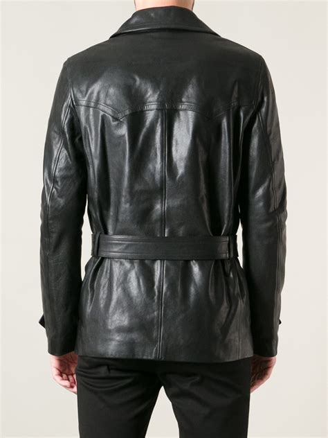 Lyst Saint Laurent Belted Leather Jacket In Black For Men