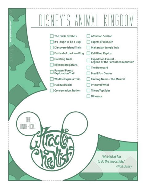 10 Collection Printable List Of Things To Do At Animal Kingdom