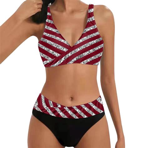 Kcodviy Women Sequin Printing High Waisted Bikini Swim Suits For Women