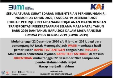 Penumpang KA Jarak Jauh Wajib Rapid Test Antigen Informasi Aktual