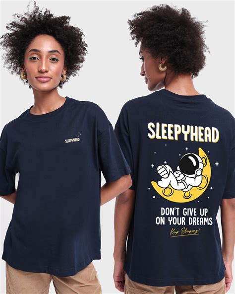 Buy Women S Blue Sleepy Head Graphic Printed Oversized T Shirt Online