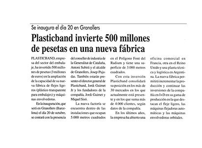 Plasticband invierte 500 millones de pesetas en una nueva fábrica