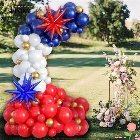 Peonies Red White And Blue Balloon Arch Kit Latex Metallic Gold