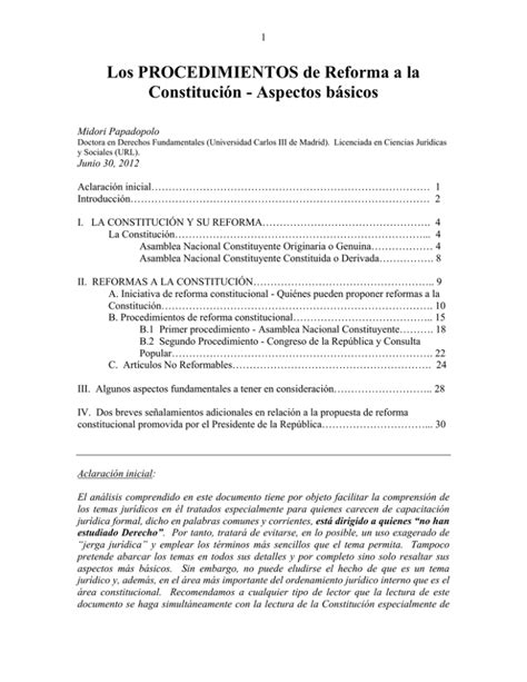 Los PROCEDIMIENTOS de Reforma a la Constitución