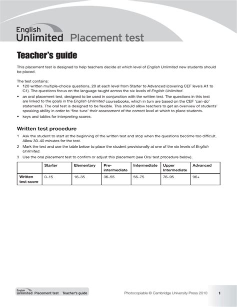 Guia Do Professor Teste De Nivelamento Ingl S