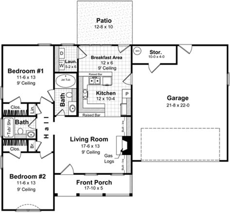 Traditional Style House Plan - 2 Beds 2 Baths 1002 Sq/Ft Plan #21-166 ...