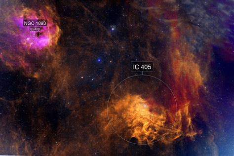 NGC1893 Tadpole Nebula And Sh2 229 IC405 Flaming Star Nebula Dynamic