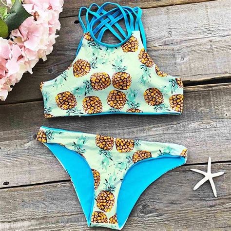 Sexy Tank Swimsuit Suit Bathing Swimwear New Pineapple Printing Bikini