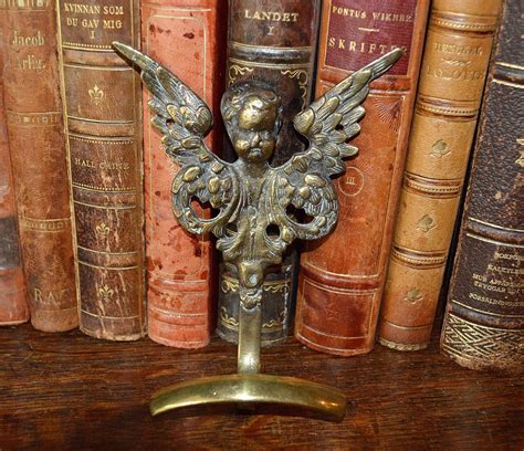 Antique Large German Brass Cherub Angel With Wings Head Wall Hook Ornate Design Hardware 2