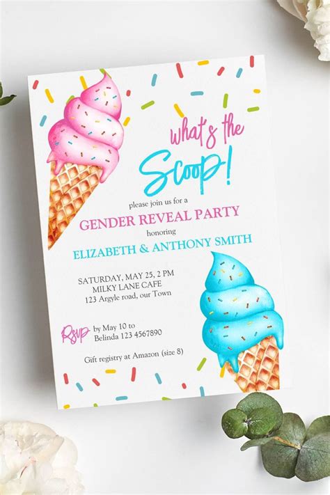 Ice Cream What S The Scoop Gender Reveal Party Invitation Zazzle