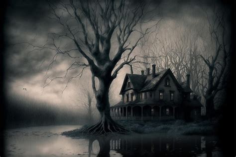 Premium AI Image Arafed House In The Middle Of A Swamp With A Tree In