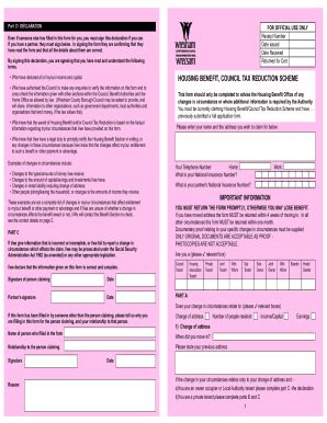 Fillable Online Housing And Council Tax Benefit Change In Circumstance