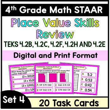 4th Grade Math STAAR Review Place Value Skills Task Cards TPT