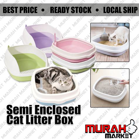 Semi Enclosed Cat Litter Box Large Size Tandas Kucing Besar Open Style