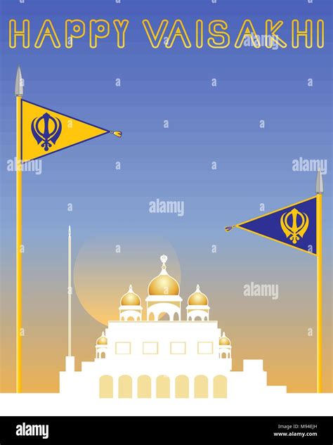 An Illustration Of A Sikh Greeting Card With Gurdwara And Sikh Flags