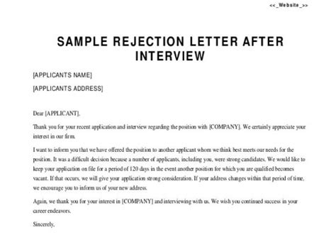 Rejection Email Template After Interview Sample Rejection Letter