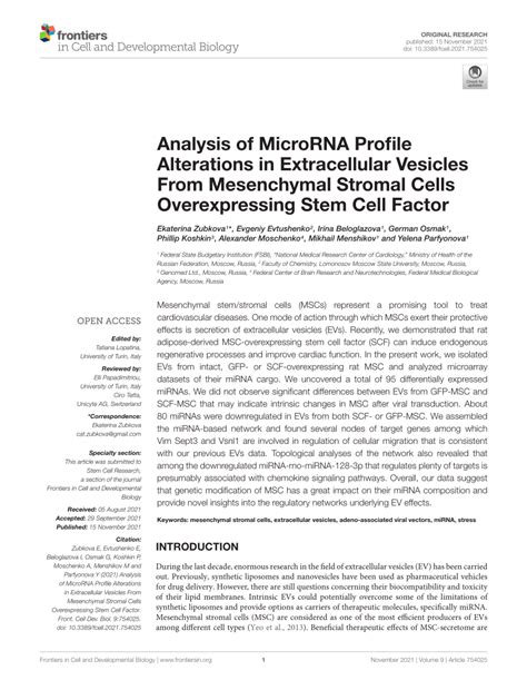 PDF Analysis Of MicroRNA Profile Alterations In Extracellular