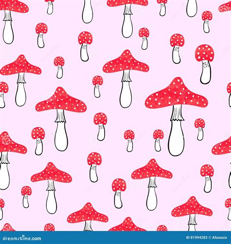 Cute Pink Seamless Pattern With Watercolor Mushrooms Stock Vector