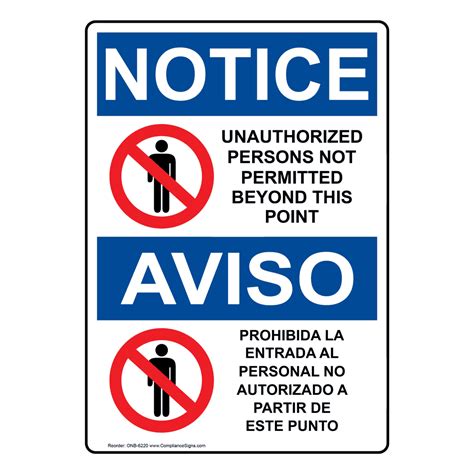 Vertical Unauthorized Persons Not Permitted Bilingual Sign Osha Notice