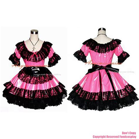 US 98 10 Fondcosplay Adult Sexy Cross Dressing Sissy Maid Short Sexy Thin Pvc Hot Pink Dress