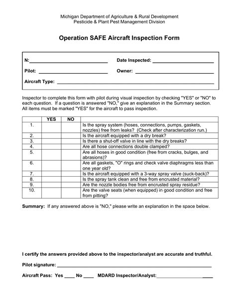 Michigan Operation Safe Aircraft Inspection Form Fill Out Sign