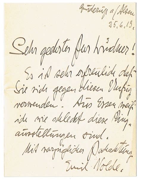 Eigenh Brief Mit Unterschrift U Emil Nolde Briefe Aus Den Jahren