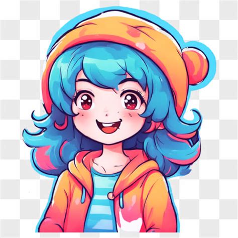 Descarga Chica De Dibujos Animados Kawaii Con Cabello Azul Y Sombrero