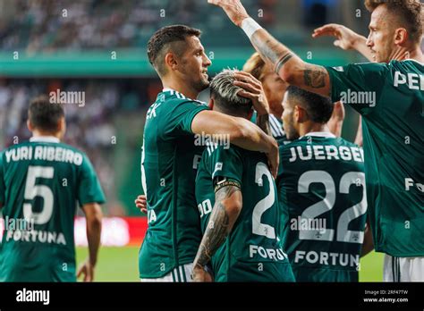 Players Of Legia Celebrate After Goal Scored By Tomas Pekhart During