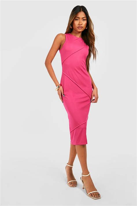 Rib Seam Detail Midi Dress Boohoo Uk