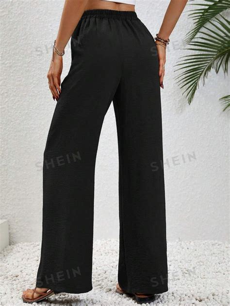 SHEIN LUNE Drawstring Waist Wide Leg Pants SHEIN USA