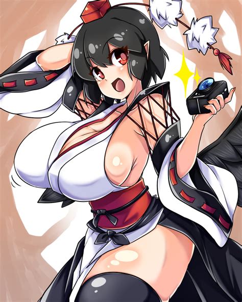 Rule 34 Camera Cleavage Huge Breasts Miko Norori Shameimaru Aya Sideboob Touhou Touhou Lost