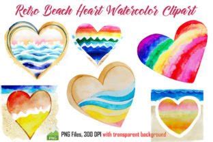 Retro Beach Heart Watercolor Clipart Graphic By Cristycomm Creative