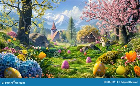 An Enchanting Easter Egg Garden With Colorful Eggs Hidden Among