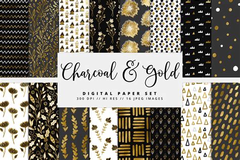 Black Gold Foil Digital Paper Gold Foil Textures Floral Etsy