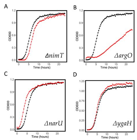 Growth Curves For Wt Black And Knockout Strains Red In 400 Mgl