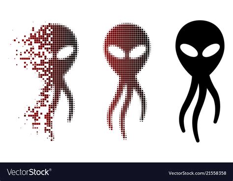 Dissolving Pixel Halftone Alien Microbe Icon Vector Image