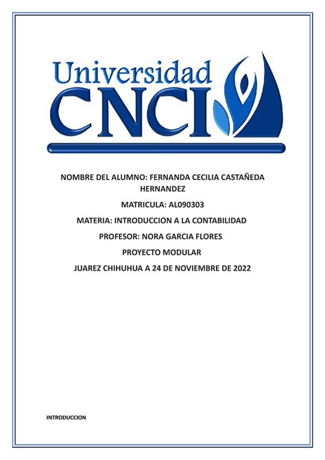 Proyecto Modular Introd A La Contabilidad Nombre Del Alumno Fernanda