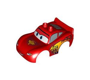 Duplo Red Car Body With Mcqueen Flame And Wings On Bonnet 12139