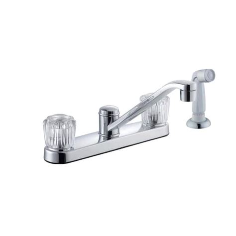 Glacier Bay Aragon Double Handle Standard Kitchen Faucet In Polished Chrome With White Side